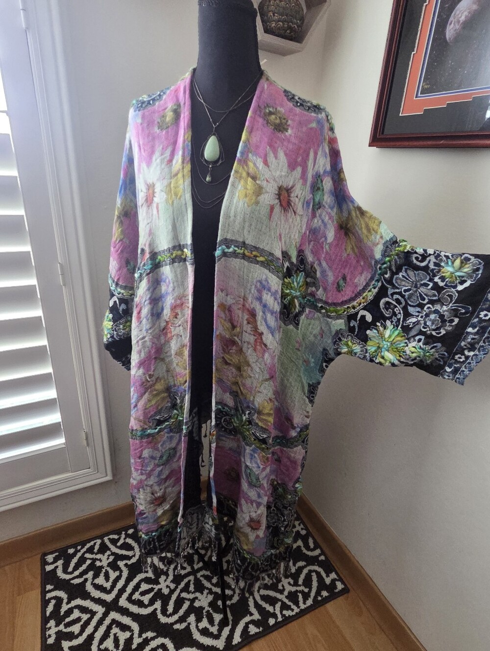 Soft Surroundings Floral Open-Front Kimono Whimsical Fairy Bohemian Hippie L/XL